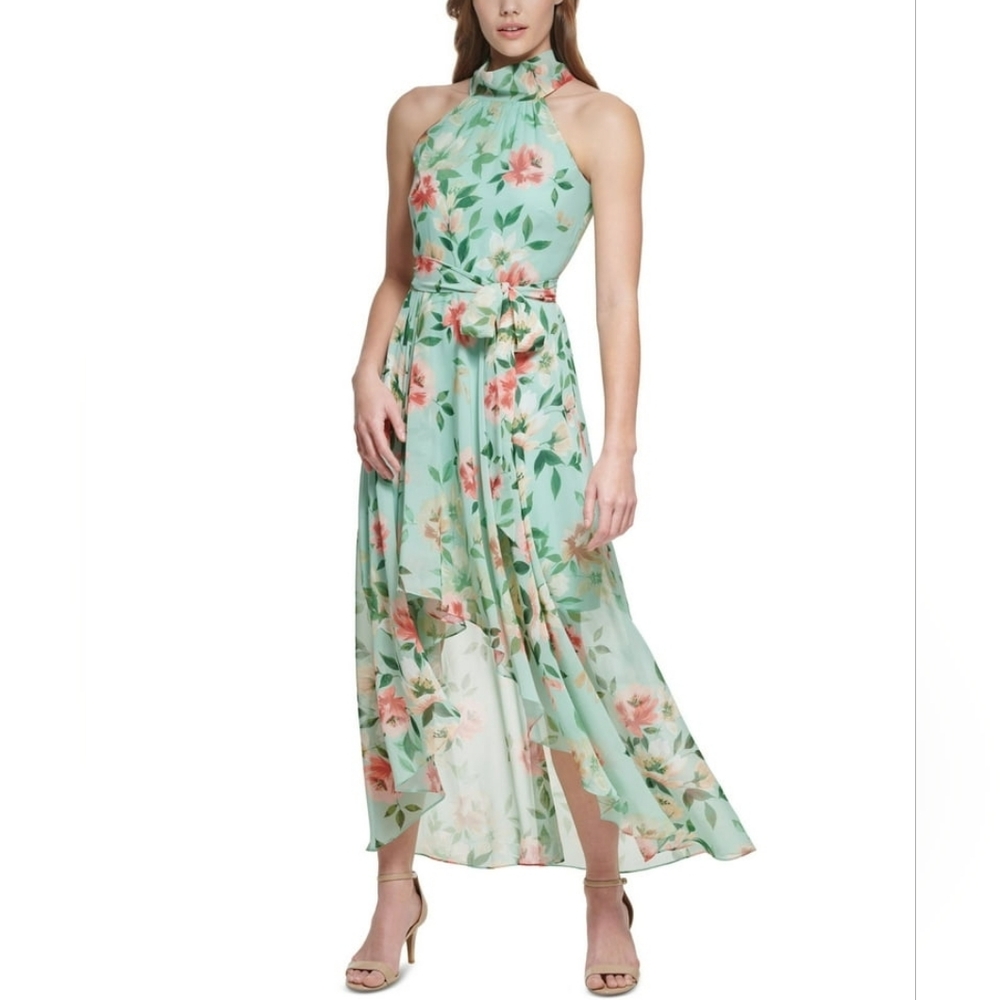 Eliza J, Flowery Green and Pink “Highlow” Dress. Size 6